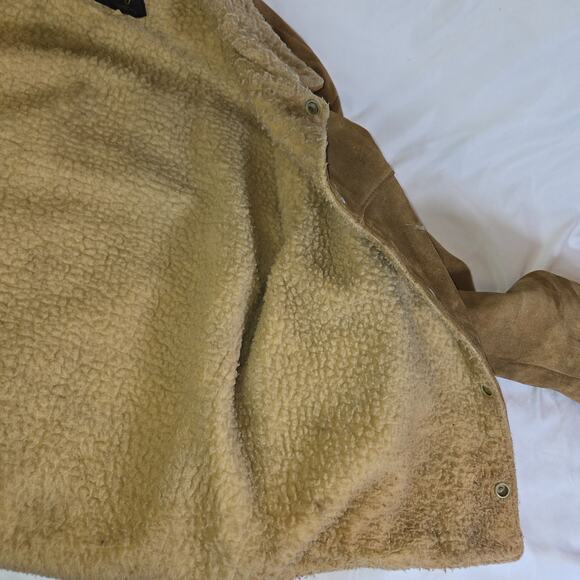 Vintage Distressed Suede Coat Delong Halloween Costume Prop Size 40 Brown - Picture 14 of 16